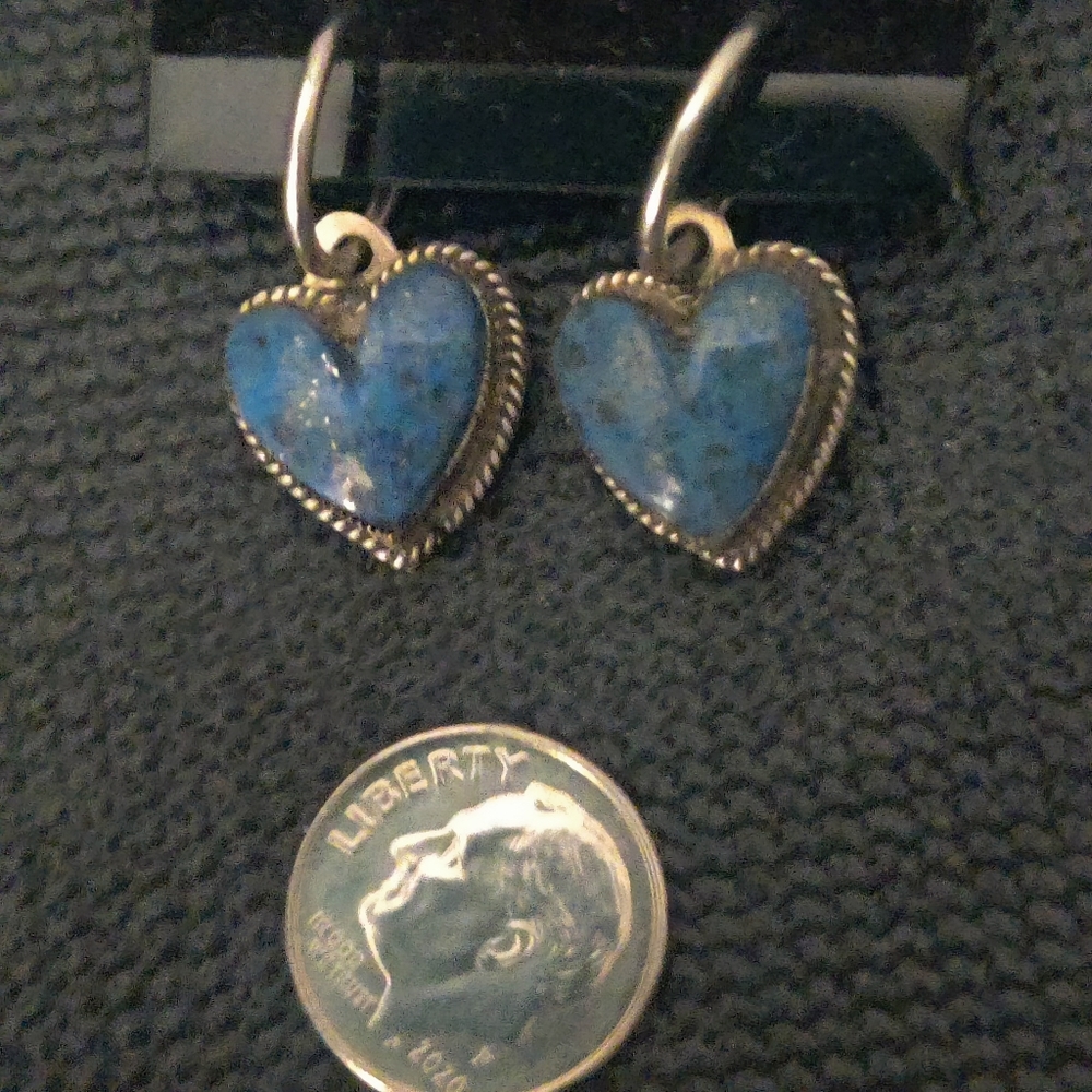 Denim Lapis dangle hoop earrings artist, Don Lucas.